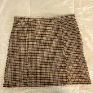 Yellow/brown plaid midi/mini skirt (depending on your height, I’m 5 foot).